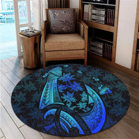 Hawaiian Map Palm Trees Fish Hook Polynesian Quilt Round Carpet Colorful Blue - AH - Polynesian Pride