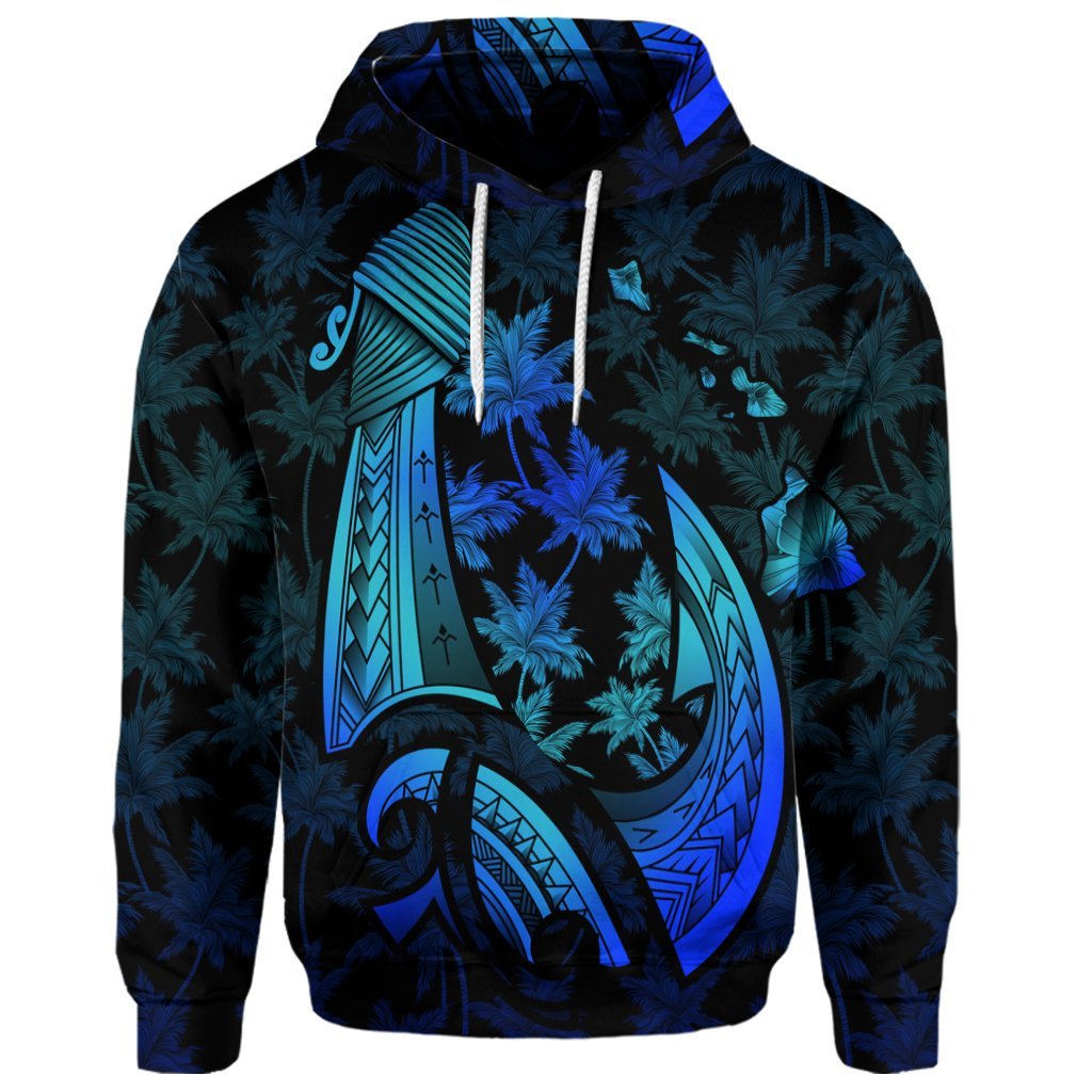 Custom Hawaiian Map Palm Trees Fish Hook Polynesian Quilt Hoodie Colorful Blue - Polynesian Pride