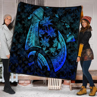 Hawaiian Map Palm Trees Fish Hook Polynesian Quilt Premium Quilts Colorful Blue - AH - Polynesian Pride