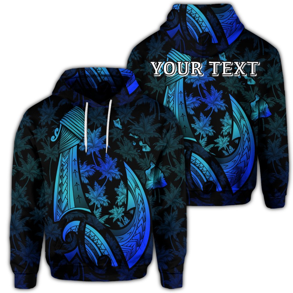 Custom Hawaiian Map Palm Trees Fish Hook Polynesian Quilt Hoodie Colorful Blue Unisex Art - Polynesian Pride
