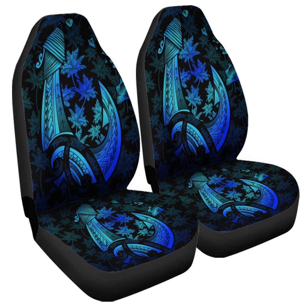 Hawaiian Map Palm Trees Fish Hook Polynesian Quilt Car Seat Covers Colorful Blue - AH Universal Fit Black - Polynesian Pride