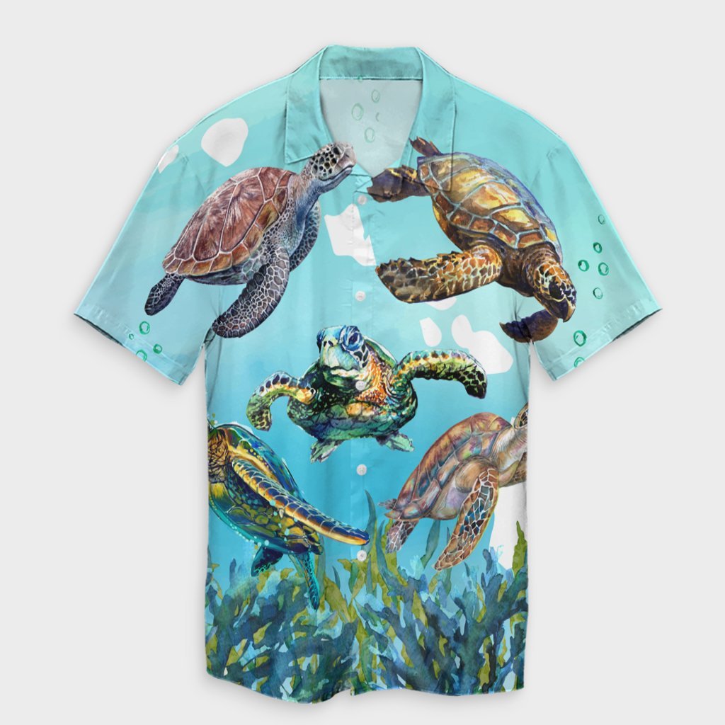 Hawaiian Map Sea Turtles Ocean Polynesian Hawaiian Shirt - AH Unisex Black - Polynesian Pride