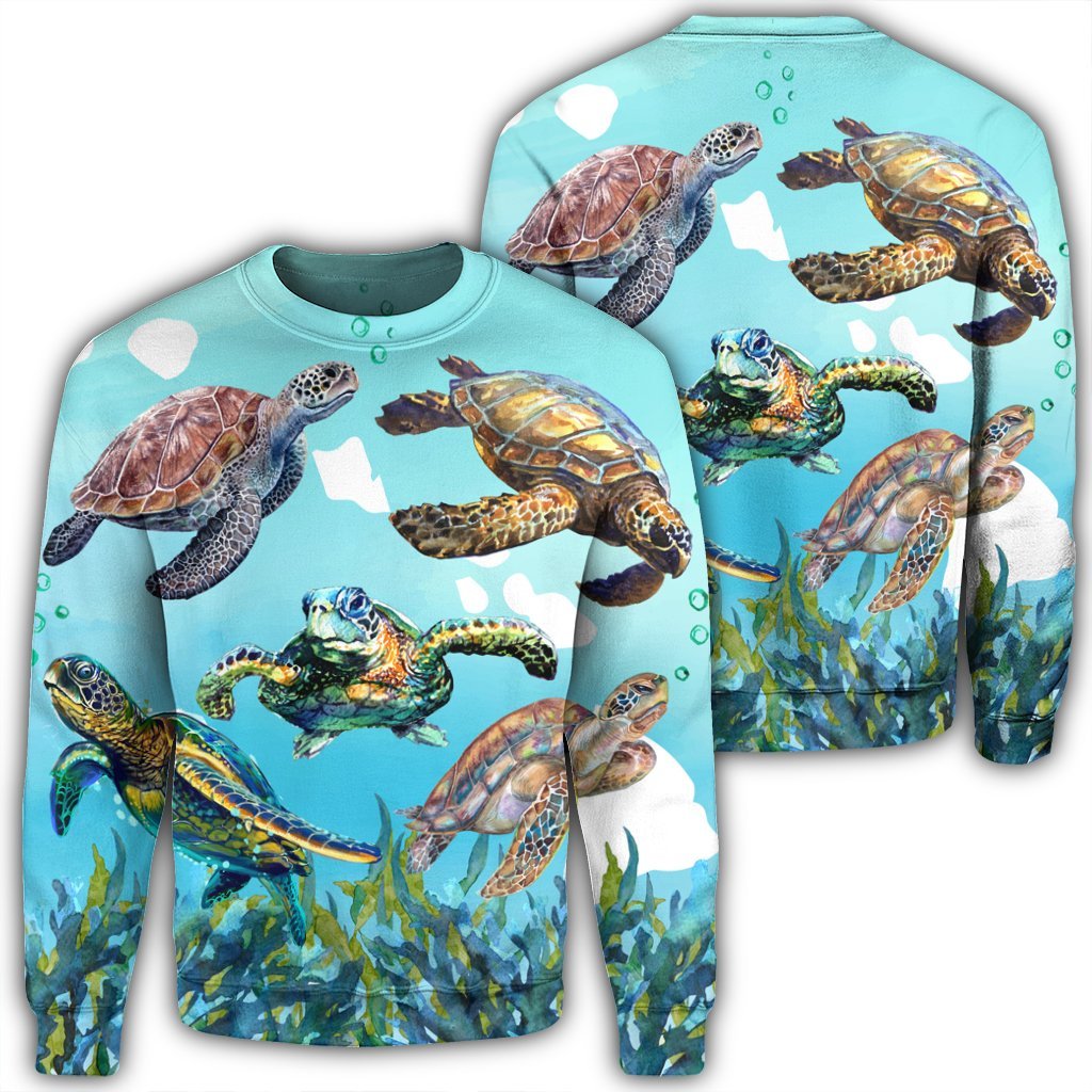 Hawaiian Map Sea Turtles Ocean Polynesian Sweatshirt - AH Unisex Black - Polynesian Pride
