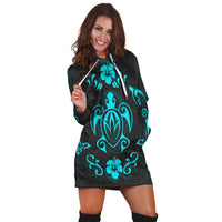 Hawaiian Map Turtle Dolphin With Plumeria Hoodie Dress - AH - Polynesian Pride