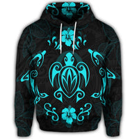 Hawaiian Map Turtle Dolphin With Plumeria Hoodie - Polynesian Pride