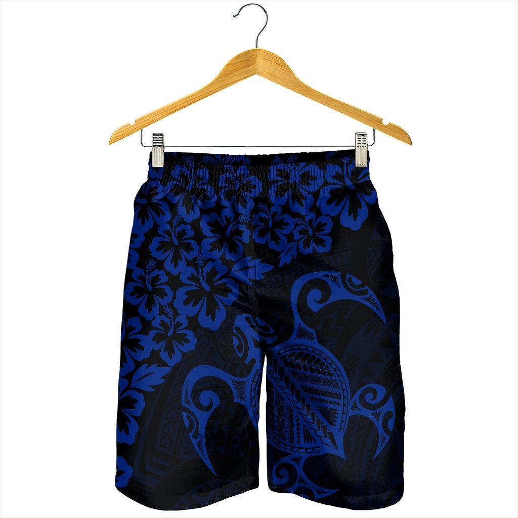 Hawaiian Map Turtle Hibiscus Kanaka Polynesian Men's Shorts - Blue - AH - Polynesian Pride