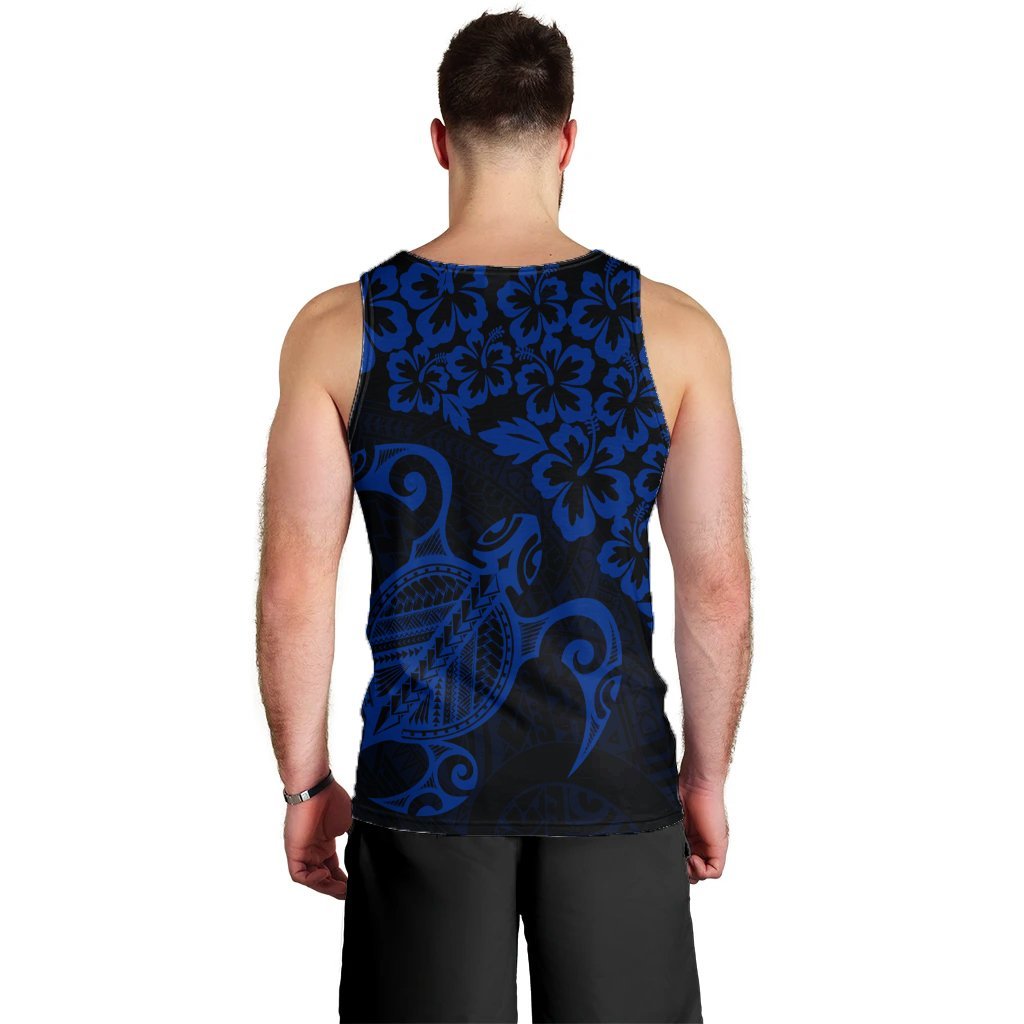 Hawaiian Map Turtle Hibiscus Kanaka Polynesian Tank Top - Blue - AH - Polynesian Pride