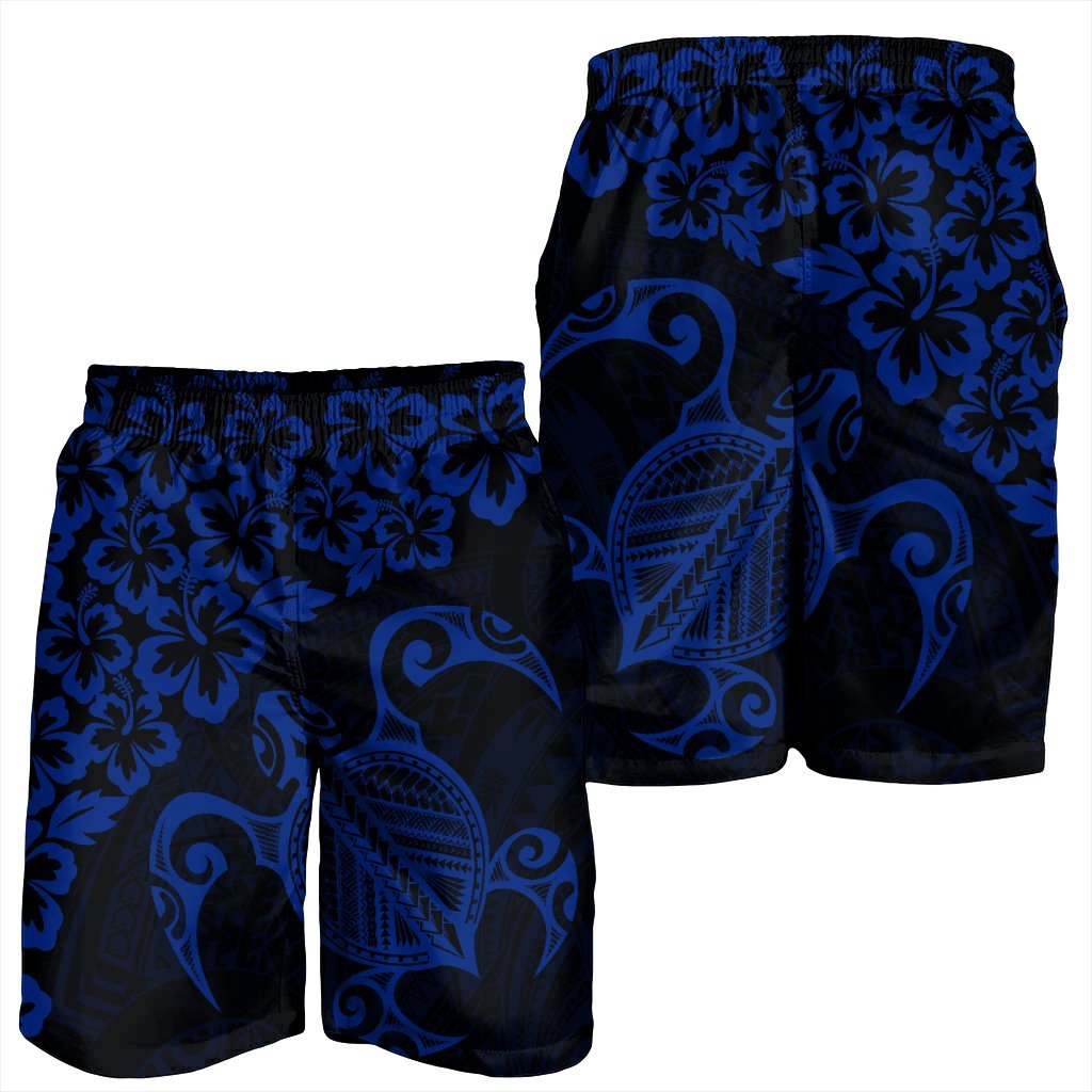 Hawaiian Map Turtle Hibiscus Kanaka Polynesian Men's Shorts - Blue - AH - Polynesian Pride