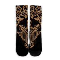 Hawaiian Map Turtle Hibiscus Kanaka Polynesian Crew Socks - Gold - AH - Polynesian Pride