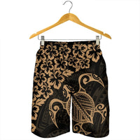 Hawaiian Map Turtle Hibiscus Kanaka Polynesian Men's Shorts - Gold - AH - Polynesian Pride