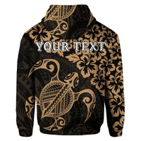 Custom Hawaiian Map Turtle Hibiscus Kanaka Polynesian Hoodie Gold - Polynesian Pride