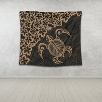 Hawaiian Map Turtle Hibiscus Kanaka Polynesian Tapestry - Gold - AH - Polynesian Pride