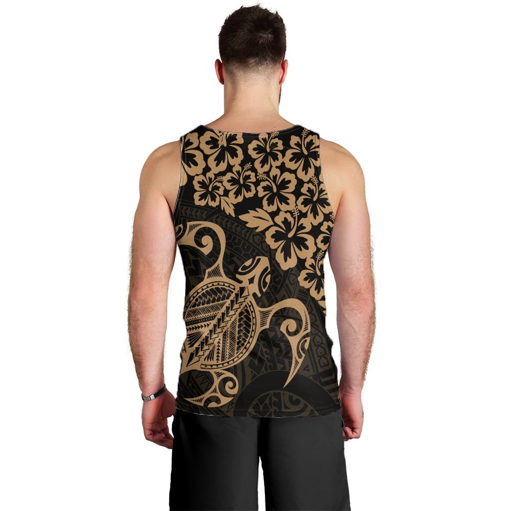 Hawaiian Map Turtle Hibiscus Kanaka Polynesian Tank Top - Gold - AH - Polynesian Pride