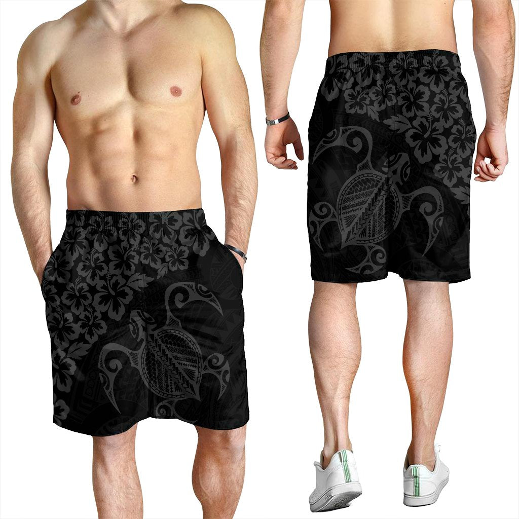 Hawaiian Map Turtle Hibiscus Kanaka Polynesian Men's Shorts - Gray - AH - Polynesian Pride