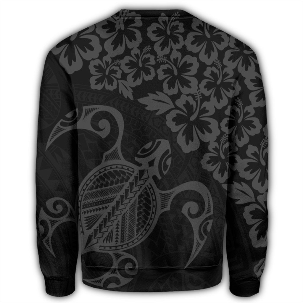 Hawaiian Map Turtle Hibiscus Kanaka Polynesian Sweatshirt - Gray - AH - Polynesian Pride