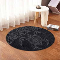 Hawaiian Map Turtle Hibiscus Kanaka Polynesian Round Carpet - Gray - AH - Polynesian Pride
