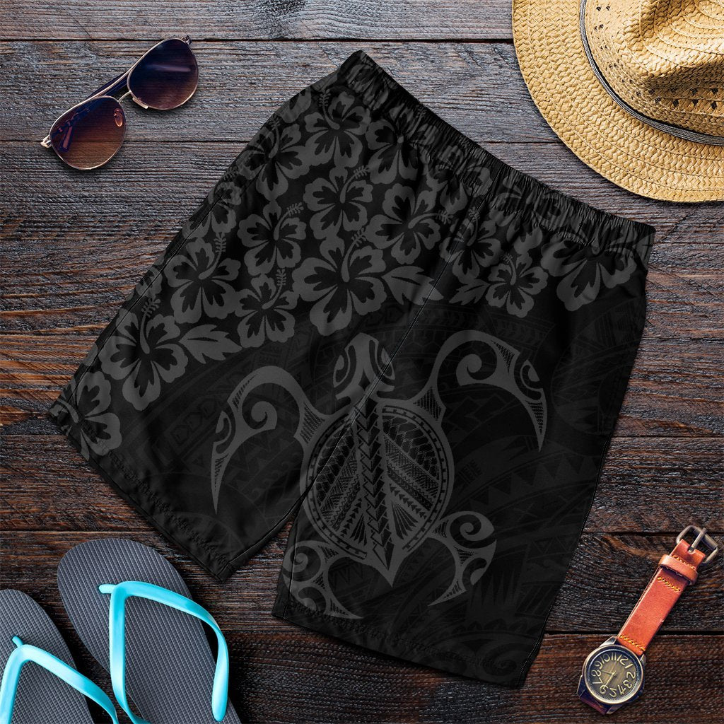 Hawaiian Map Turtle Hibiscus Kanaka Polynesian Men's Shorts - Gray - AH Art - Polynesian Pride