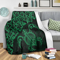 Hawaiian Map Turtle Hibiscus Kanaka Polynesian Premium Blankets - Green - AH - Polynesian Pride
