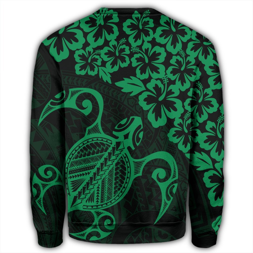 Hawaiian Map Turtle Hibiscus Kanaka Polynesian Sweatshirt - Green - AH - Polynesian Pride