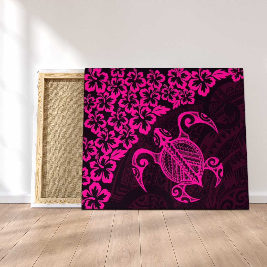 Hawaiian Map Turtle Hibiscus Kanaka Polynesian Canvas - Pink - AH Canvas Poly-cotton - Polynesian Pride