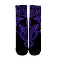 Hawaiian Map Turtle Hibiscus Kanaka Polynesian Crew Socks - Purple - AH - Polynesian Pride