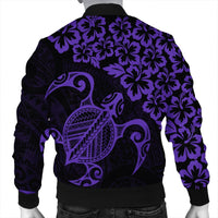 Hawaiian Map Turtle Hibiscus Kanaka Polynesian Bomber Jacket - Purple - AH - Polynesian Pride