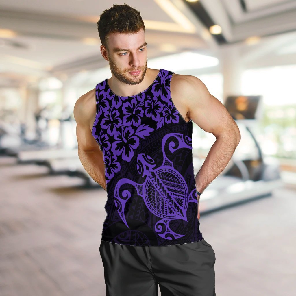 Hawaiian Map Turtle Hibiscus Kanaka Polynesian Tank Top - Purple - AH - Polynesian Pride