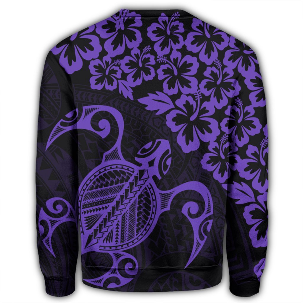 Hawaiian Map Turtle Hibiscus Kanaka Polynesian Sweatshirt - Purple - AH - Polynesian Pride