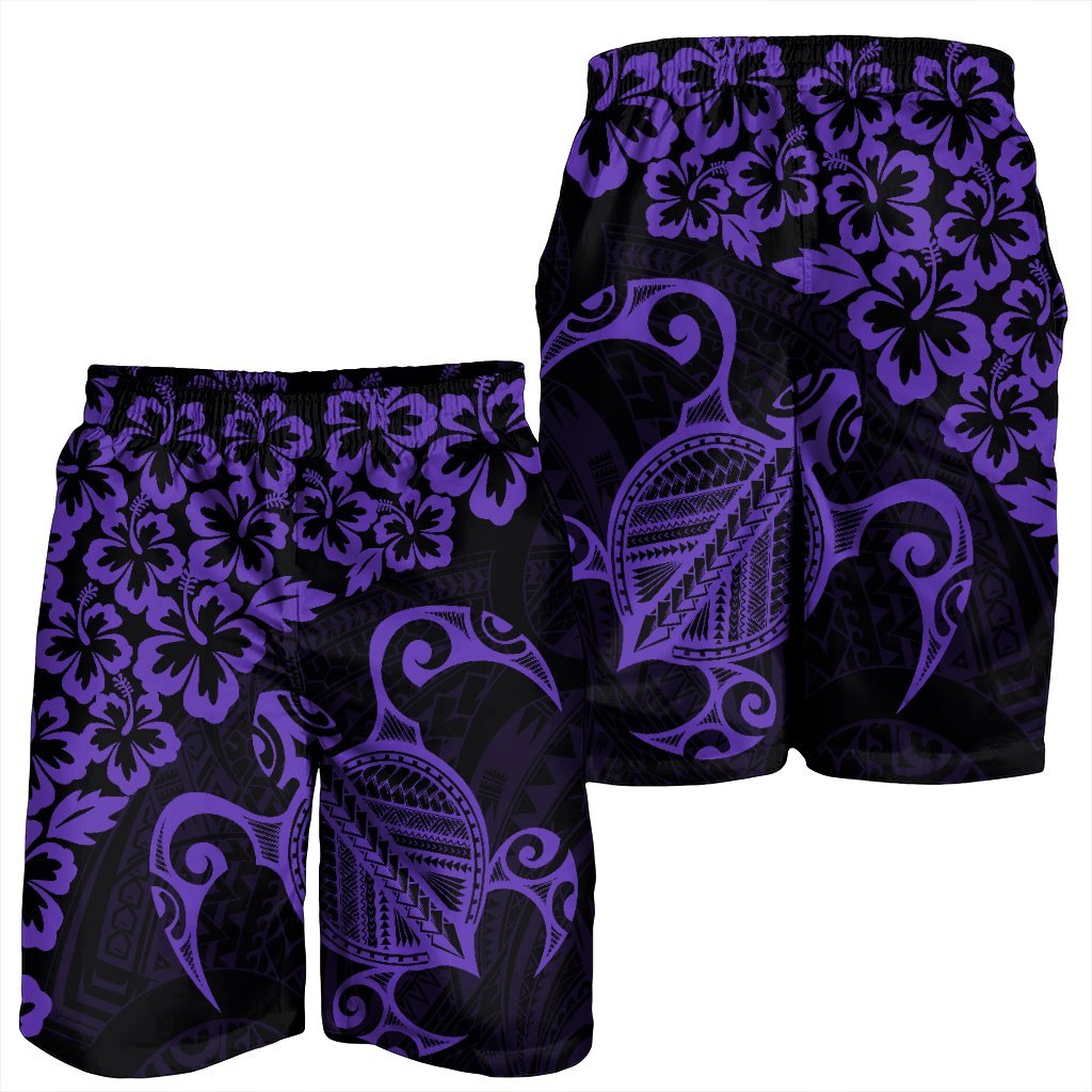 Hawaiian Map Turtle Hibiscus Kanaka Polynesian Men's Shorts - Purple - AH - Polynesian Pride