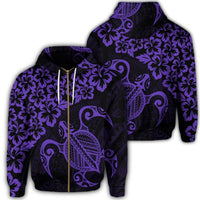 Hawaiian Map Turtle Hibiscus Kanaka Polynesian Zip Hoodie Purple Unisex Art - Polynesian Pride