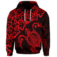 Custom Hawaiian Map Turtle Hibiscus Kanaka Polynesian Hoodie Red - Polynesian Pride