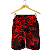 Hawaiian Map Turtle Hibiscus Kanaka Polynesian Men's Shorts - Red - AH - Polynesian Pride