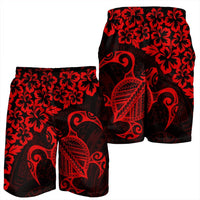 Hawaiian Map Turtle Hibiscus Kanaka Polynesian Men's Shorts - Red - AH - Polynesian Pride