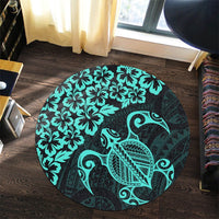 Hawaiian Map Turtle Hibiscus Kanaka Polynesian Round Carpet - Turquoise - AH - Polynesian Pride