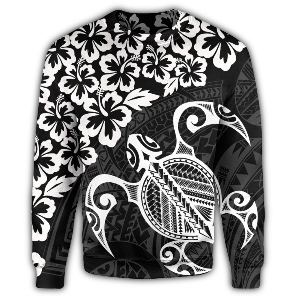 Hawaiian Map Turtle Hibiscus Kanaka Polynesian Sweatshirt - White - AH - Polynesian Pride