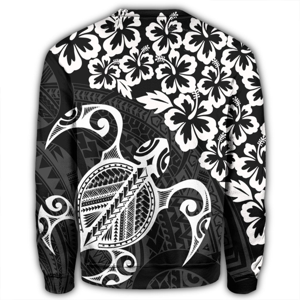 Hawaiian Map Turtle Hibiscus Kanaka Polynesian Sweatshirt - White - AH - Polynesian Pride