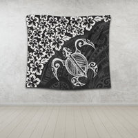 Hawaiian Map Turtle Hibiscus Kanaka Polynesian Tapestry - White - AH - Polynesian Pride