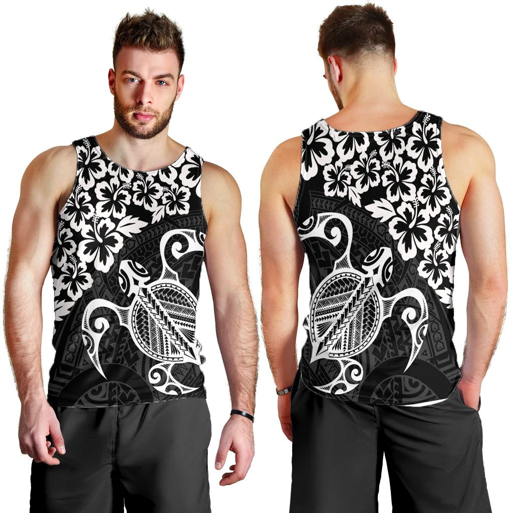 Hawaiian Map Turtle Hibiscus Kanaka Polynesian Tank Top - White - AH - Polynesian Pride