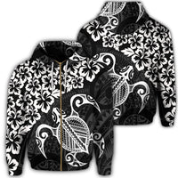 Hawaiian Map Turtle Hibiscus Kanaka Polynesian Zip Hoodie White Unisex Art - Polynesian Pride
