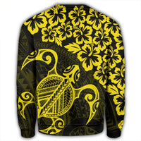 Hawaiian Map Turtle Hibiscus Kanaka Polynesian Sweatshirt - Yellow - AH - Polynesian Pride