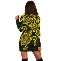 Hawaiian Map Turtle Hibiscus Kanaka Polynesian Hoodie Dress - Yellow - AH - Polynesian Pride