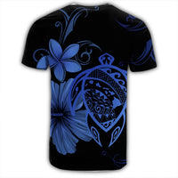 Hawaiian Map Turtle Hibiscus Plumeria Polynesian T Shirt Blue - Polynesian Pride