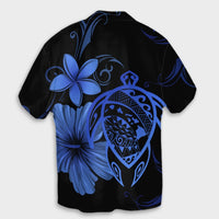 Hawaiian Map Turtle Hibiscus Plumeria Polynesian Hawaiian Shirt - Blue - AH - Polynesian Pride