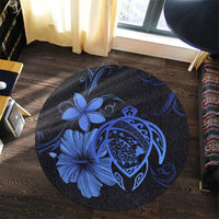 Hawaiian Map Turtle Hibiscus Plumeria Polynesian Round Carpet - Blue - AH - Polynesian Pride