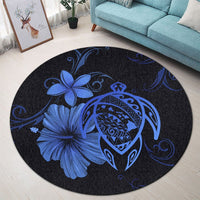 Hawaiian Map Turtle Hibiscus Plumeria Polynesian Round Carpet - Blue - AH - Polynesian Pride