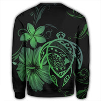 Hawaiian Map Turtle Hibiscus Plumeria Polynesian Sweatshirt - Green - AH - Polynesian Pride