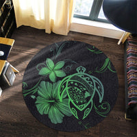 Hawaiian Map Turtle Hibiscus Plumeria Polynesian Round Carpet - Green - AH - Polynesian Pride