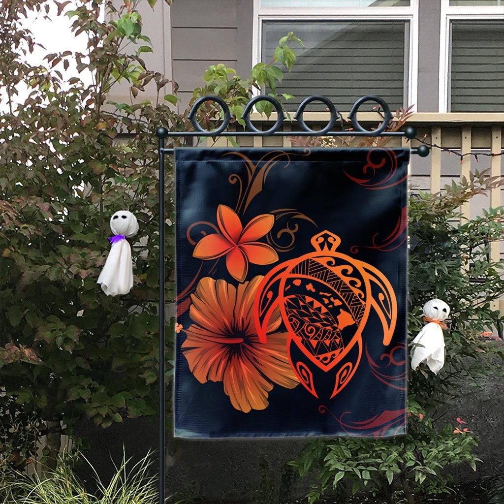 Hawaiian Map Turtle Hibiscus Plumeria Polynesian Flag - Orange - AH - Polynesian Pride