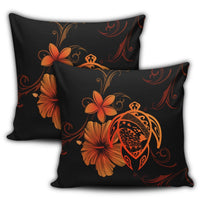 Hawaiian Map Turtle Hibiscus Plumeria Polynesian Pillow Covers - Orange - AH - Polynesian Pride