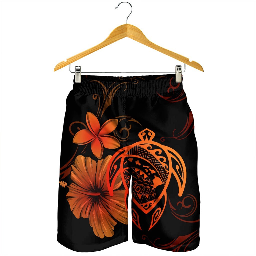 Hawaiian Map Turtle Hibiscus Plumeria Polynesian Men's Shorts - Orange - AH - Polynesian Pride